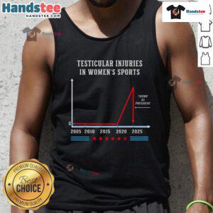 Alt Text: Funny testicular injuries in sports graphic on a humorous Trump tank top design, showcasing a playful take on sports mishaps.