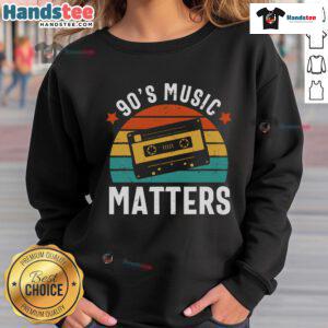 Vintage sunset sweatshirt featuring 'Good 90s Music Matters' design, perfect for retro fashion lovers.