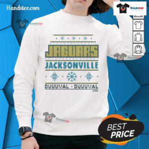 Cozy holiday sweatshirt featuring the Jacksonville Jaguars logo, perfect for fans celebrating the season in style.