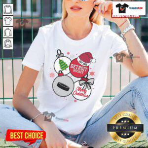 Good Merry Christmas Detroit Hockey Est 1926 Ladies Tee featuring festive design for hockey fans celebrating the holiday.