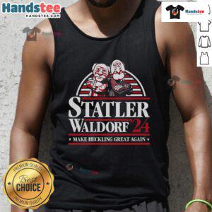 Statler and Waldorf from The Muppets in a fun tank top design that says 'Make Heckling Great Again.'