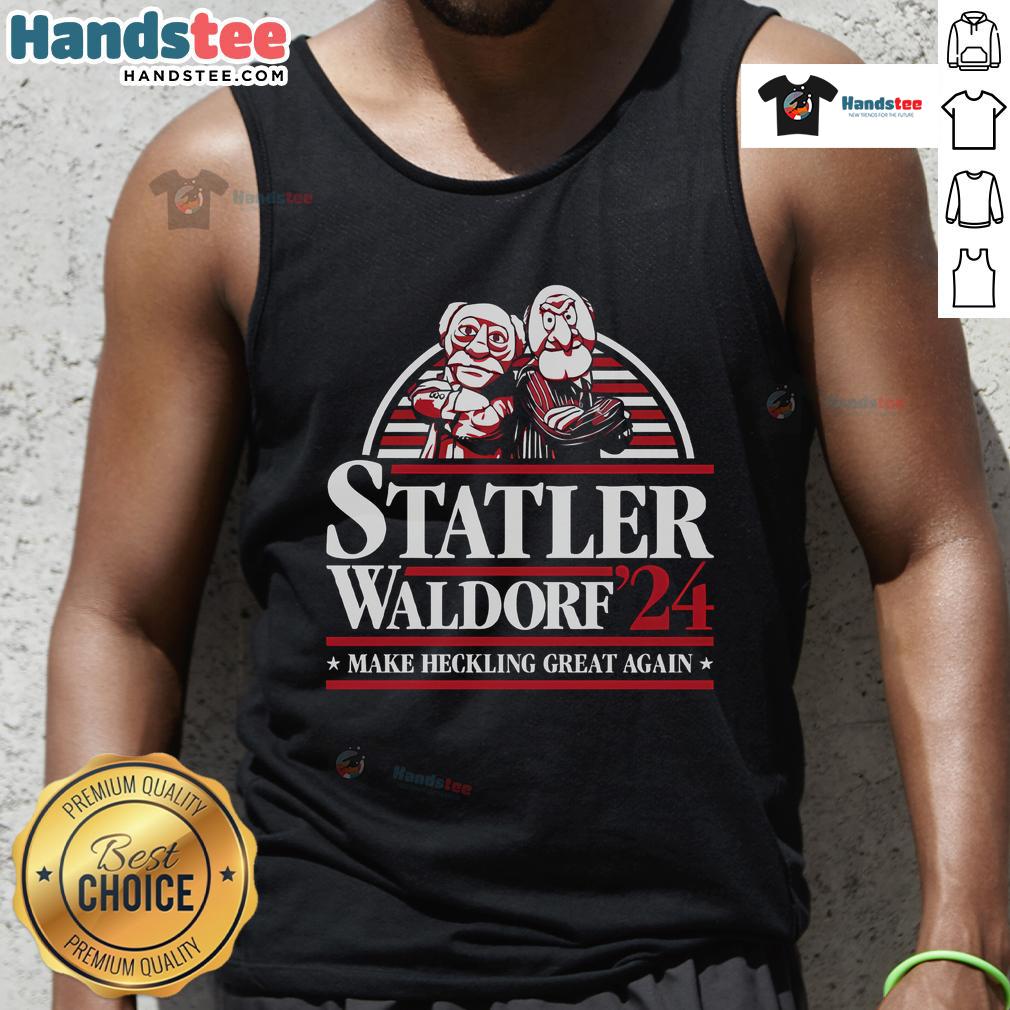 Statler and Waldorf from The Muppets in a fun tank top design that says 'Make Heckling Great Again.'