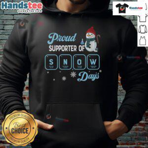 Cozy Christmas hoodie featuring a cheerful snowman, perfect for proud supporters of snow days and holiday festivities.