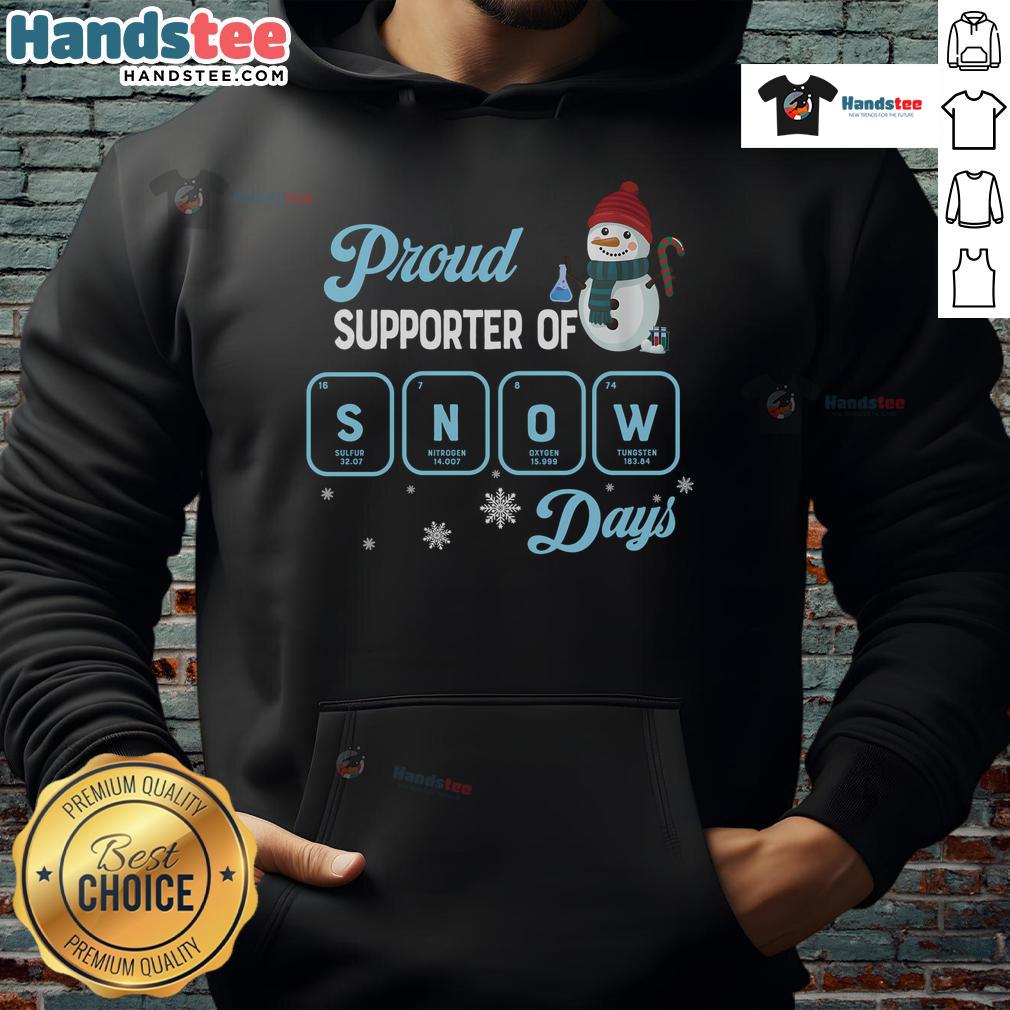 Cozy Christmas hoodie featuring a cheerful snowman, perfect for proud supporters of snow days and holiday festivities.