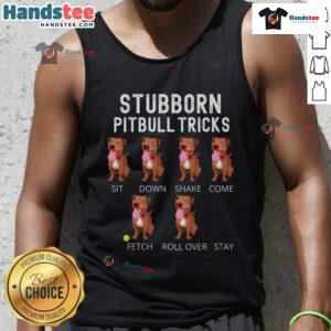 Good stubborn Pitbull wearing a tank top showing off tricks in a sunny park, showcasing playful personality.