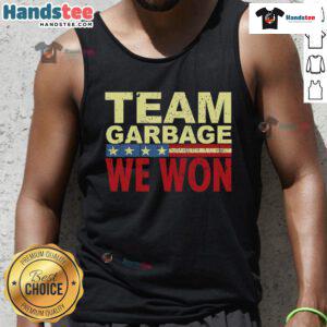 Good Team Garbage for Trump 2024 Elections tank top featuring bold graphics, perfect for rallies and supporters.