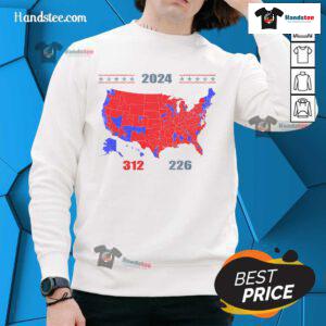 Alt Text: Hot 2024 Electoral Map sweatshirt featuring Trump 312 red highlighting 2024 election results and key states.