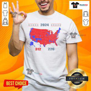 Hot 2024 Electoral Map T-Shirt featuring Trump 312 in red, showcasing 2024 election results.