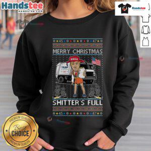 Hot Donald Trump Garbage Truck Merry Christmas Shitters Full Sweatshirt featuring a humorous design for holiday cheer.