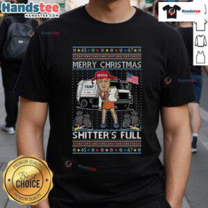 Hot Donald Trump Garbage Truck Merry Christmas Shitter's Full T-Shirt featuring a humorous design for festive fun.