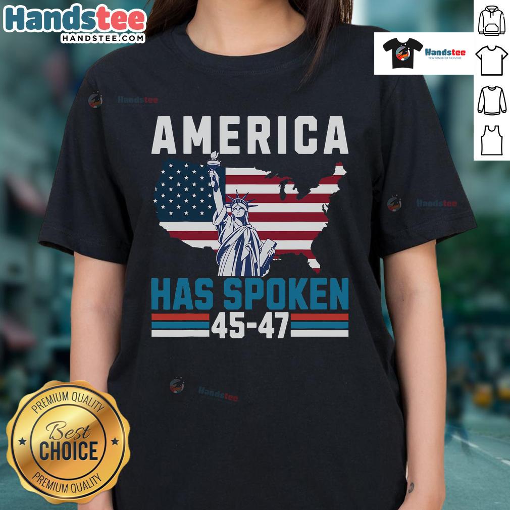 Hot Election 45-47 America Has Spoken Trump New President Ladies Tee featuring bold graphics and patriotic colors.