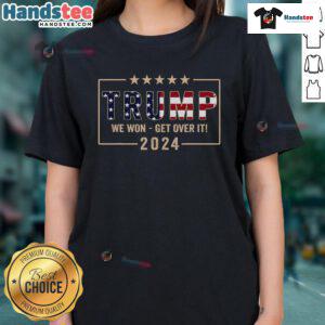Hot Trump 2024 flag design on ladies' tee celebrating JD Vance's presidential campaign and Trump's victory.