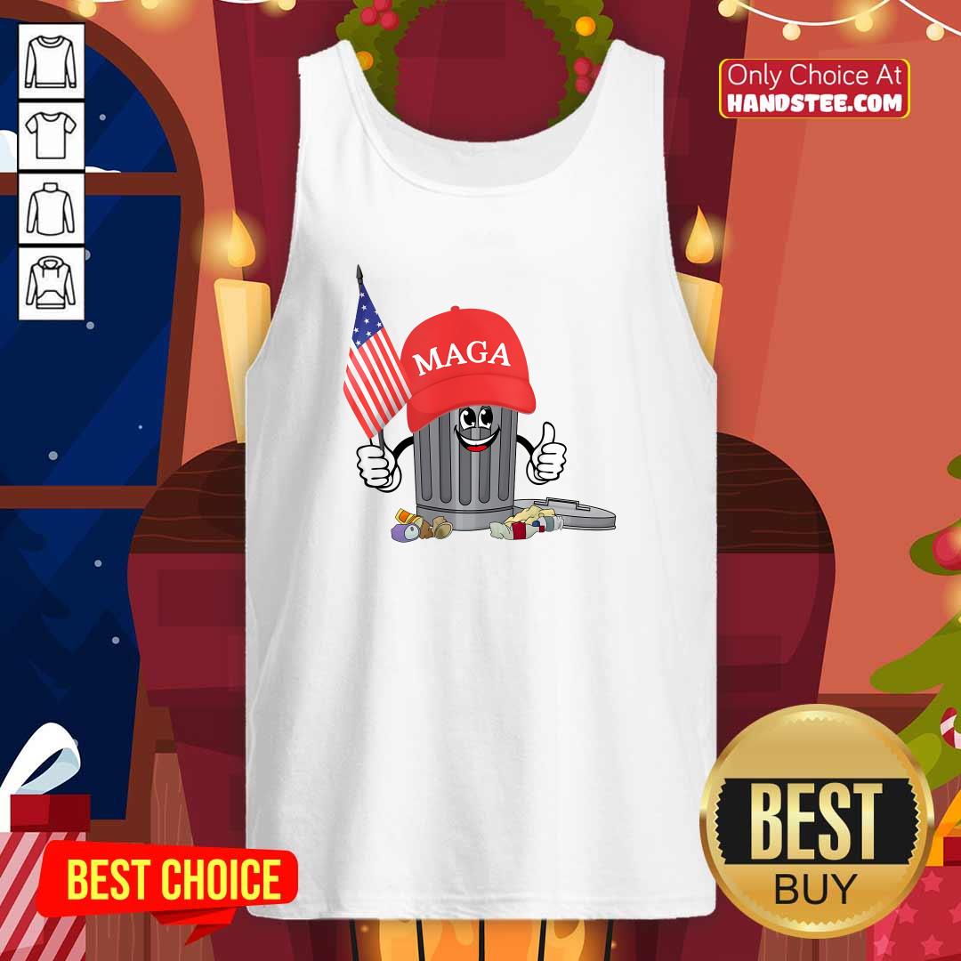Hot Trump Maga Garbage Can Cartoon Character American Flag Tank-top