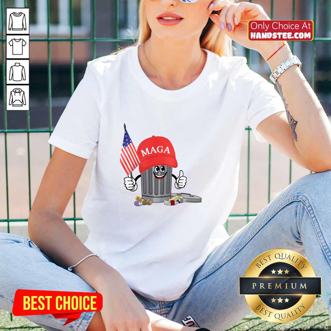 Hot Trump Maga Garbage Can Cartoon Character American Flag V-neck