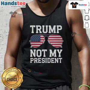 Stylish anti-Trump tank top featuring 'Not My President' slogan, perfect for activism and expressing dissent against Trump.