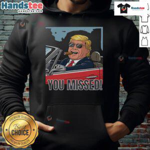 Alt Text: Hot Trump victory hoodie featuring a man in a convertible, smoking a cigar, celebrating in style.