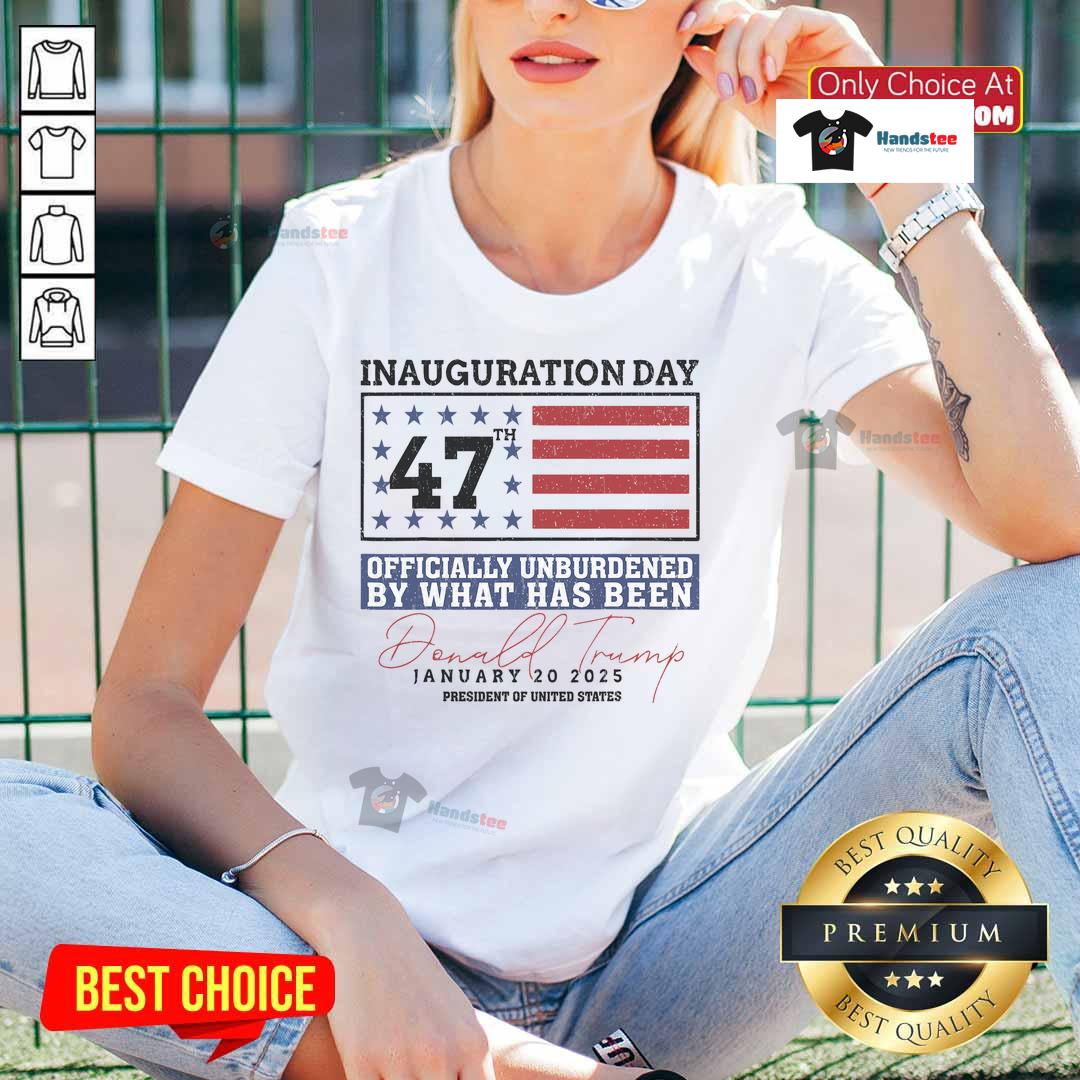 Nice Officially Unburdened By What Has Been Trump Victory Ladies Tee featuring a stylish design and empowering message.