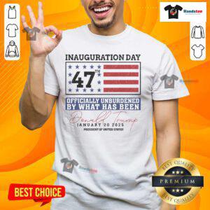 Nice Officially Unburdened By What Has Been Trump Victory T-Shirt in bold letters on a stylish black tee.