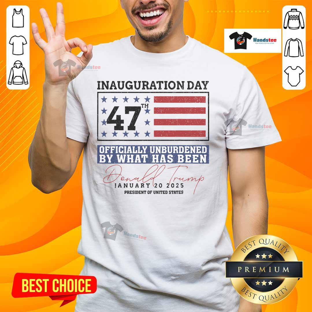 Nice Officially Unburdened By What Has Been Trump Victory T-Shirt in bold letters on a stylish black tee.