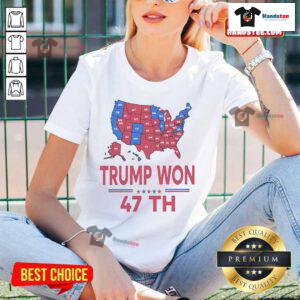 Official ballot map showing Trump won, featuring the 47th President on a ladies' tee design for election supporters.