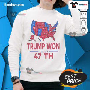 Official Ballot Map sweatshirt celebrating Trump as the 47th President with vibrant graphics and bold text design.