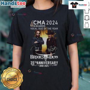 Official CMA 2024 Awards Vocal Duo of the Year Brooks & Dunn 35th Anniversary Ladies Tee showcasing country music style.