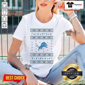 Official Detroit Lions Holiday Christmas Ladies Tee featuring festive design and team logo, perfect for holiday cheer.