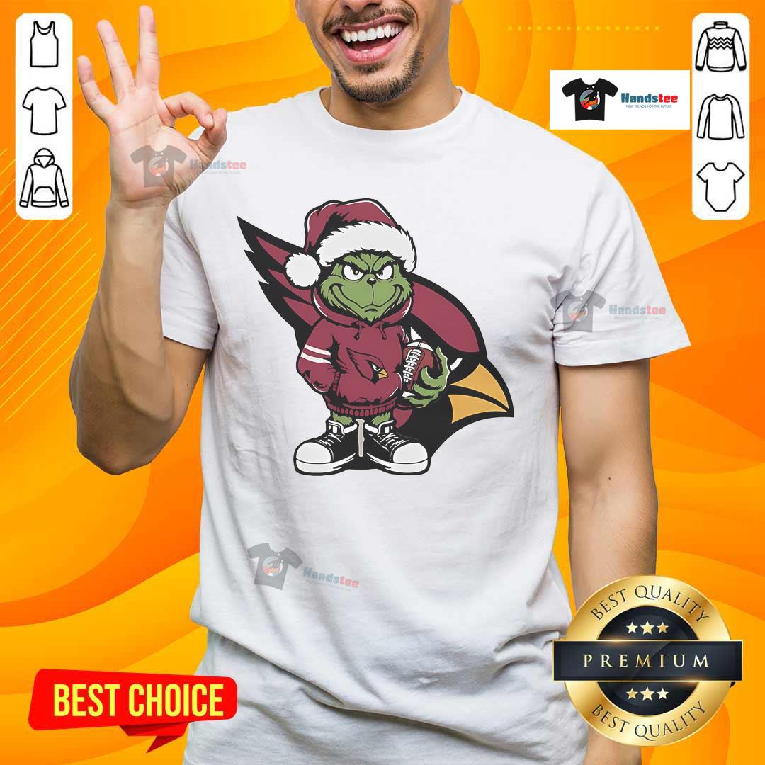 Official Grinch Hug Ball Arizona Cardinals Christmas T-Shirt featuring a festive design for holiday sports fans.