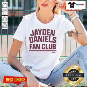 Official Jayden Daniels Fan Club ladies tee featuring stylish design and vibrant colors for dedicated fans.