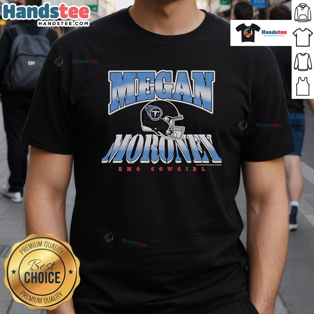 Alt Text: Official Megan Moroney X Tennessee Titans Helmet Emo Cowgirl T-Shirt featuring a stylish design and vibrant colors.