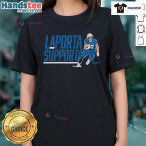 Official Sam Laporta Supporta Ladies Tee featuring a stylish design for fans, perfect for showing team spirit.