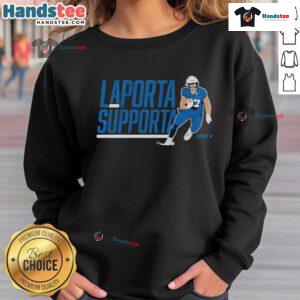 Official Sam Laporta Supporta sweatshirt featuring bold graphics, perfect for fans and casual wear enthusiasts.