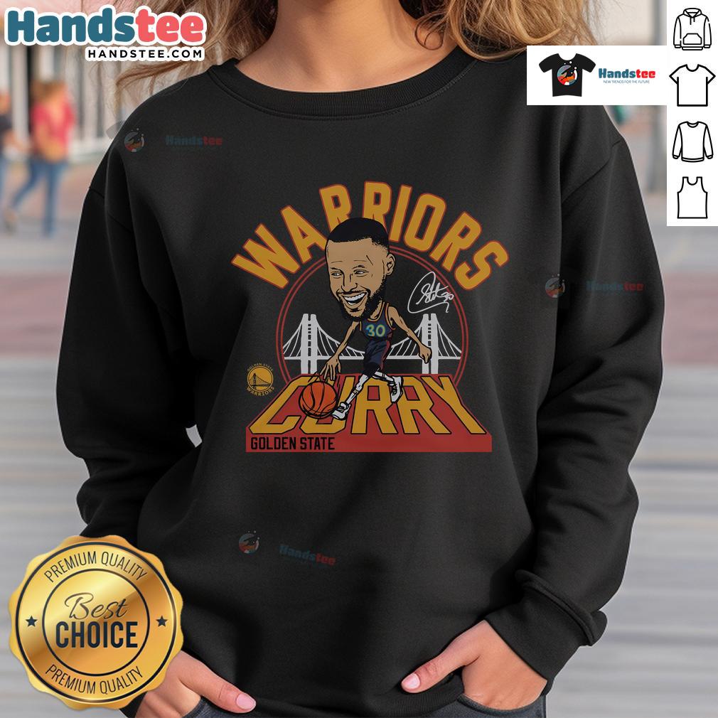 Alt Text: Official Warriors Stephen Curry Signature Sweatshirt featuring team colors and Curry's name on the back.
