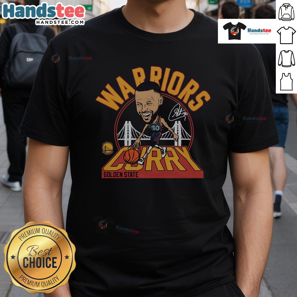 Official Warriors Stephen Curry Signature T-Shirt featuring vibrant team colors and Curry's name on the back.