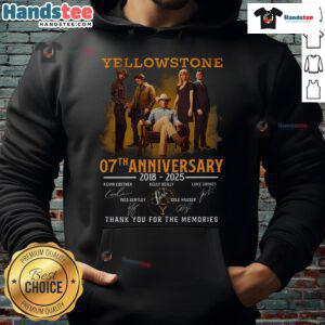 Official Yellowstone 7th Anniversary 2018-2025 hoodie featuring 'Thank You For The Memories' design.