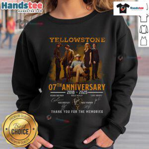 Official Yellowstone 7th Anniversary 2018-2025 sweatshirt featuring 'Thank You For The Memories' signature design.