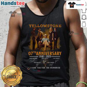 Official Yellowstone 7th Anniversary 2018-2025 tank top featuring 'Thank You For The Memories' design.