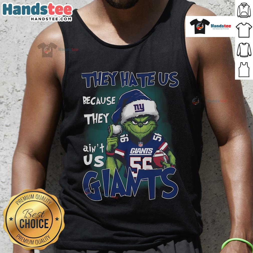 Premium Grinch 'They Hate Us Because They Ain't Us' New York Giants tank top with vibrant colors and bold design.