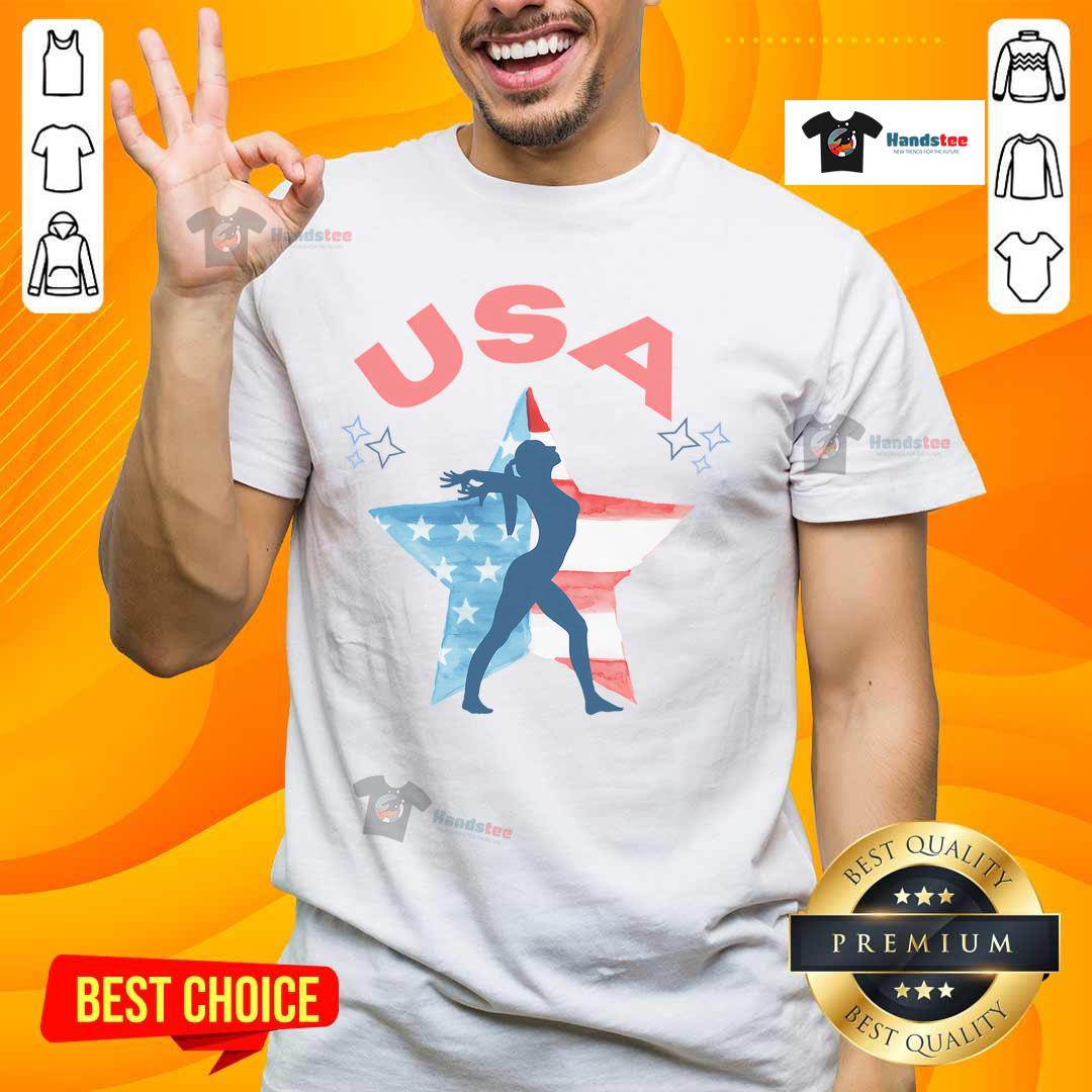 Top Gymnastics American Flag Star Patriotic USA Gymnast T-Shirt featuring a vibrant design perfect for gymnastic enthusiasts.