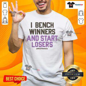 Awesome I Bench Winners And Start Losers T-Shirt featuring bold text design, perfect for fitness enthusiasts and sports fans.