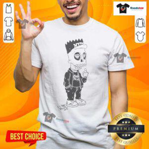 Awesome Kill The Noise Bart Simpson skeleton middle finger T-shirt featuring a playful design of Bart in a rebellious pose.