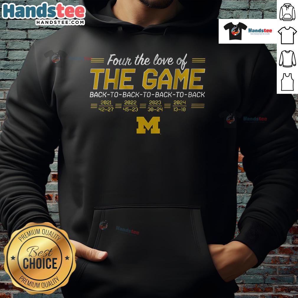 Awesome Michigan Back To Back To Back To Back In The Game Hoodie displayed on a mannequin in a stylish setting.
