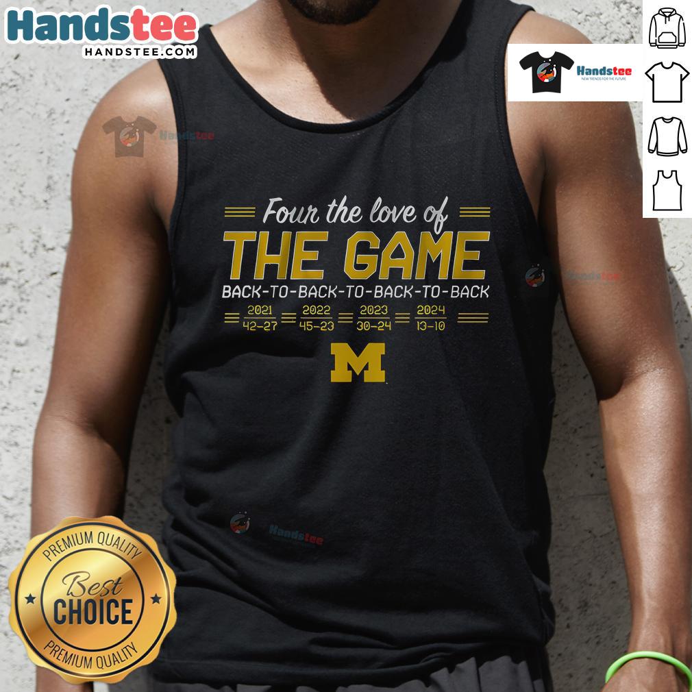 Awesome Michigan Back To Back To Back To Back In The Game tank top featuring vibrant colors and sporty design.