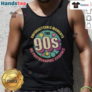 Alt Text: Retro tank top featuring 'Awesome The 90s Unforgettable Moments' design, perfect for nostalgic 90s fashion lovers.