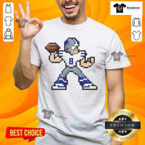 8-bit cartoon of Troy Aikman, Dallas Cowboys football player, featured on a vibrant graphic T-shirt design.