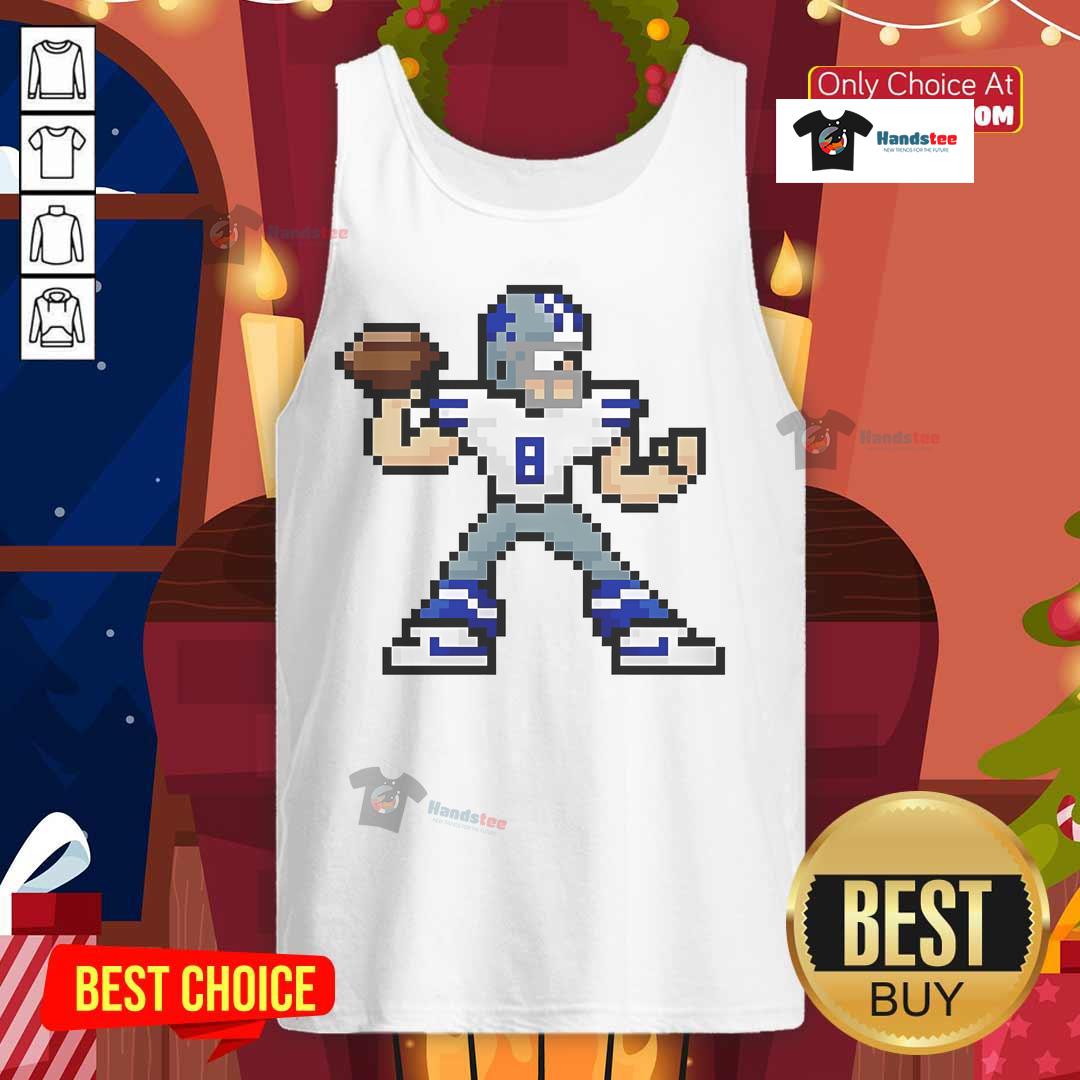 8-bit cartoon of Troy Aikman, Dallas Cowboys football player, featured on a stylish tank top design.
