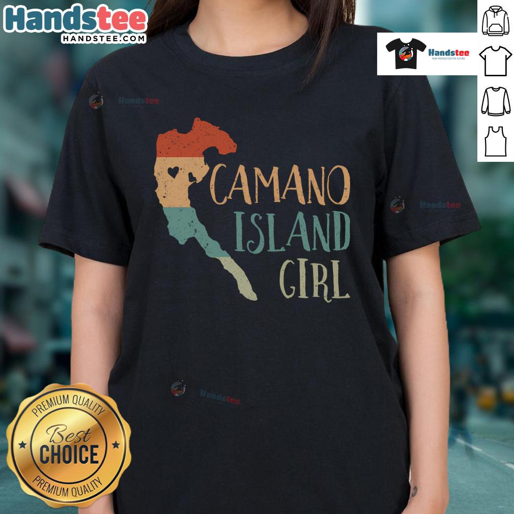 Cute Cao Island map in a love heart design on a retro vintage ladies tee, perfect for island lovers and fashion enthusiasts.