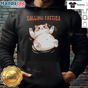 Cute funny cat rolling fatties hoodie design featuring an adorable cat in a playful pose, perfect for cat lovers and humor enthusiasts.