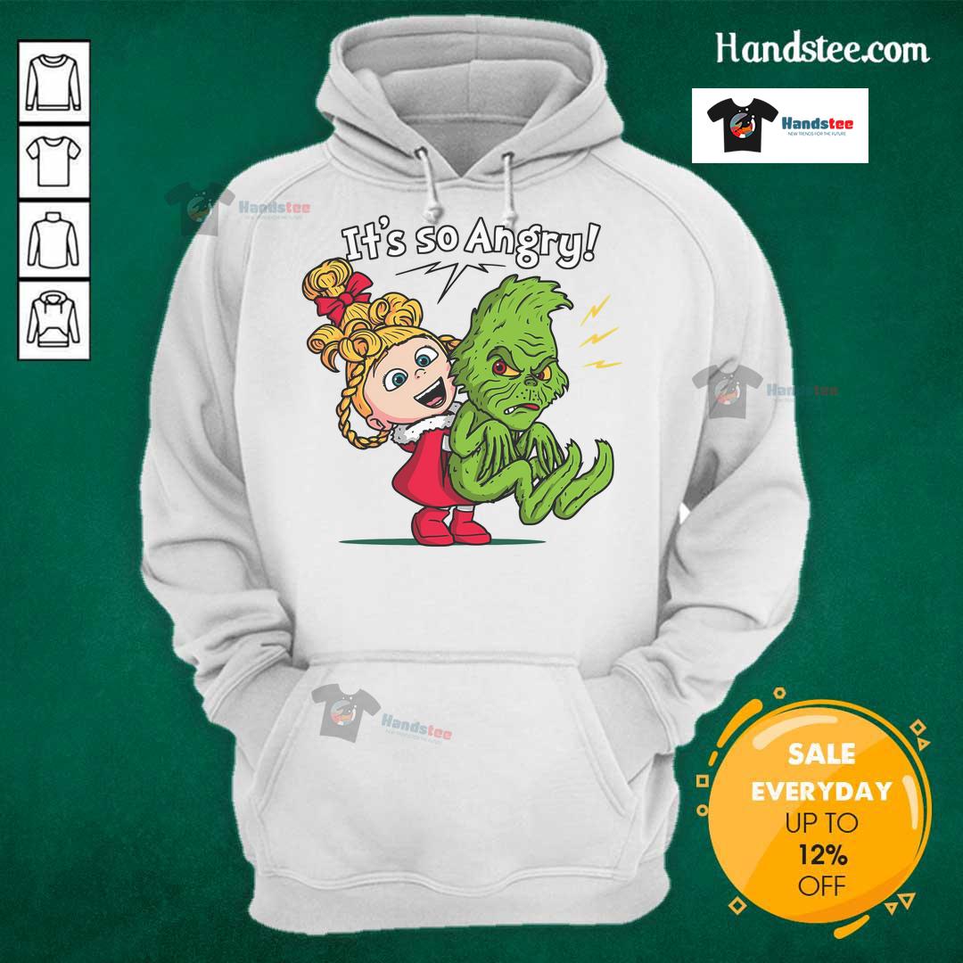 Cute It's So Angry Grinch Hoodie featuring a playful Grinch graphic in vibrant colors perfect for holiday wear.
