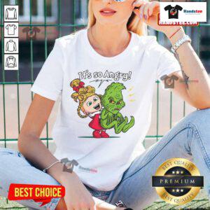 Cute It's So Angry Grinch Ladies Tee featuring a playful Grinch graphic, perfect for holiday festivities and Christmas cheer.